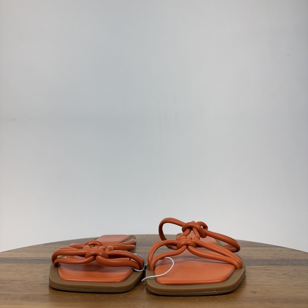 New Womens Azalea Wang Stetson Orange Faux Leather Slip On Slides Sandal Size 10 - Picture 4 of 8